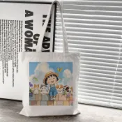 QIAOQIAO  熱賣 新品  櫻桃小丸子帆布包卡通高顏值可愛少女心超萌大容量學生單肩手提袋 UPON