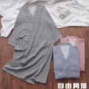 林之舍家居 高端情侶水洗棉紗純棉日式和服睡裙女夏中長款浴袍男開衫和風浴衣 免運開發票