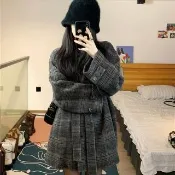 【AS 梨卡】女裝 大衣 外套 毛呢 格紋西裝 毛呢外套 秋冬大衣 保暖大衣 顯瘦外套 WT442