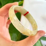 天然翡翠 緬甸翡翠 A玉 玉鐲 • 冰種點點灑金桂花黃翡翠福鐲