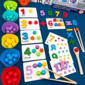 Wooden Montessori Math Toy Clip Beads Toy Rainbow Color Sort