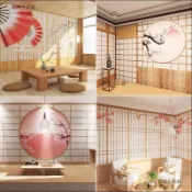 下殺價！日式和風真木門牆紙榻榻米屏風壁紙劇本殺壁畫料理店裝飾背景牆布