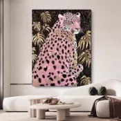 �美式波普藝術粉色金錢豹子臥室裝飾畫客廳抽象動物好寓意小衆掛畫