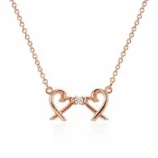 Tiffany&Co. 蒂芙尼 loving heart 迷你雙心鑲鑽石玫瑰金項鍊