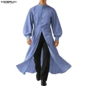 INCERUN 男士條紋立領長袖襯衫