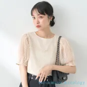 earth music&ecology 雙層蕾絲透膚設計圓領短袖上衣(1M43L1C0830)