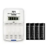 【SANYO 三洋】旗艦型充電器+國際牌eneloop PRO 黑鑽款低自放充電電池(4號4入充電組)