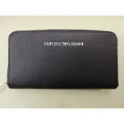 EMPORIO ARMANI全新真品品牌LOGO黑色人造皮革長夾----2.8折出清(不議價商品)