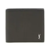 YSL SAINT LAURENT Tiny Cassandre East West Bifold 粒面皮革 卡夾 皮夾 短夾 灰色 銀色 847954