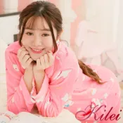 【Kilei】女生睡衣 保暖睡衣 居家服 可愛狗狗二件式長袖水貂絨睡衣組XA3846(溫柔深粉)全尺碼