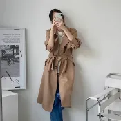 Anna S ANNAS 正韓 雙排扣 外套 長版 風衣 綁腰 大衣 偵探大衣 西裝 翻領 腰帶 顯瘦 百搭 韓國