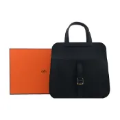 Hermes 愛馬仕 Halzan 25cm T/C 牛皮手拿/手提/肩背/斜背多用包(89黑/K刻/金釦)｜JS旗艦館