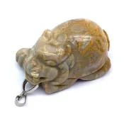 ***原礦屋*** 生輝進財！A級印尼微透光料勻質菊花玉龍龜雕飾38.95g (可當項鍊、擺飾)！