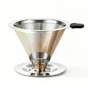 V60 304不鏽鋼手衝咖啡濾杯 雙層 800 目免濾紙過濾器 茶渣漏斗