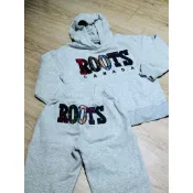 Roots淺灰色刷毛帽踢長褲組/7-8歲 尺寸M