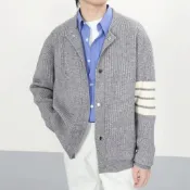 男士毛衣小外套 春秋季2024年新款毛衣 韓版潮流時尚翻領針織夾克外套線衫