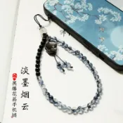 心靈避風港 【黑曜石防摔】手機掛繩 手腕繩 掛件 串珠 小狐狸吊飾 防丟掛飾 黑爆花晶 時尚配件 隨身攜帶 男女適用