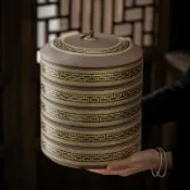 全球選品1館 生活百貨 普洱357g茶餅罐紫砂茶葉罐白茶一餅裝可疊加醒茶罐五餅防潮罐茶倉