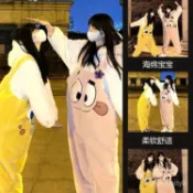 卡通新款派大星連體秋冬季姐妹裝睡衣冬季珊瑚絨加厚加絨家居服 DLK5