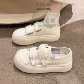 厚底小白鞋女魔鬼氈白色帆布鞋丑萌大頭休閒鞋子【時尚大衣櫥】