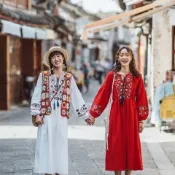 民族風洋裝 波西米亞洋裝 渡假風女裝 沙灘裝 大尺碼洋裝 連衣長裙 民族風長裙刺繡棉麻白裙度假出遊連衣裙超仙旅行女裝