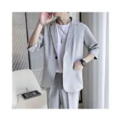 (店+)西服男港風潮流套裝新款七分袖小西裝薄款休閑百搭青年中袖外套 【威登尼男装】