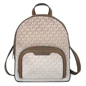 MICHAEL KORS Jaycee 中款 銀字防刮漸層Logo雙層拉鍊雙肩後背包(裸卡其色/中)