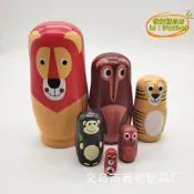 【台灣現貨】六層狐狸娃木質手工藝品獅子俄羅斯娃景區銷手繪小娃娃