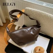 IELGY 大容量復古通勤餃子包 慵懶風休閒百搭單肩斜挎牛角包
