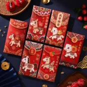 2026馬年爆款平麵刺繡立體卡通福馬紅包春節創意壓歲拜年利是封