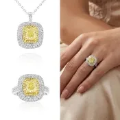 【AURORA 歐羅拉】GIA 2克拉 Fancy Light Yellow 黃彩鑽 天然鑽石 真鑽 項鍊 戒指 (戒墜兩用)