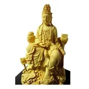 【養慧軒】金剛砂陶土精雕佛像-自在觀音菩薩(木色    含木製底座)