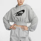 (店+)【NIKE 耐吉】NIKE 帽T NSW 灰色 反轉LOGO 短版 長袖 女 FV7778-063