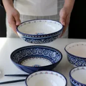 協貿國際日用品生活12館 日式青花手繪陶瓷餐具米飯碗湯碗面碗家用菜盤子餃子盤拉面碗