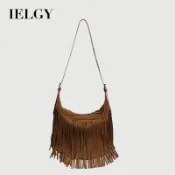 IELGY 女士餃子包 復古麂皮絨休閒百搭斜背包 波西米亞流蘇