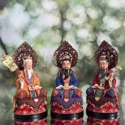 【可開發票】檜木雕三清祖師神像擺件道德天尊原始天尊靈寶天尊實木刻太上老君