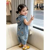 Chic【滿印無袖連身褲】男女童夏天輕薄滿印無袖連身褲子2026新款兒童洋氣牛仔漁夫褲爬服