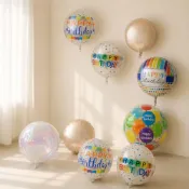 (店+)PARTY FUN（快速到貨）鋁箔造型氣球 圓形氣球 圓形花樣氣球 透明氣球 氣球裝飾 氣球佈置 氣球佈置道具