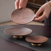 【新品熱賣】中式點心盤精緻胡桃木質盤子水果乾果零食盤茶店茶點盤佛手柑托盤