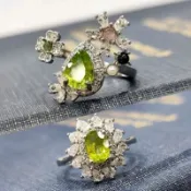 英國帶回英國Harrods天然貴橄欖石自然主義925純銀戒指施華洛世奇水晶指環