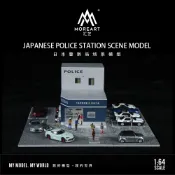 匯藝MoreArt 1/64 日本警察局燈光版場景 廣島南警察署 日本警局 場景 停車場 模型場景 模型車展示收納 車庫