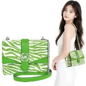 【Michael Kors】Greenwich LOGO PVC拼接鍊帶肩背/斜背兩用包(蘋果綠色)