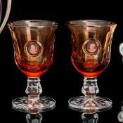 英國製 Wedgwood【埃及法老與王后】限量手工雕花水晶對杯 酒杯