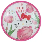 【SANRIO 三麗鷗】HELLO KITTY粉漾鬱金香超靜音掛鐘(JM-W2369KT)