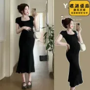 君源優品 短袖洋裝 高級感孕婦裝 長款連衣裙 性感氣質長裙 顯瘦魚尾擺裙 連衣裙 孕婦裝 孕婦裙