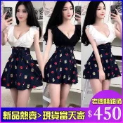 ✿撩漢家✿8A19-11 性感低胸深V爆乳荷葉邊束腰激瘦顯身材印花傘擺洋裝 撩漢誘惑網紅直播服裝主題活動炫雅風