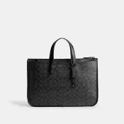 【COACH】蔻馳官方直營 ISAAC經典 SIGNATURE帆布公事包-木炭灰色 Signature(CV970)
