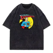 -水洗工廠- 美式復古 Superman 超人 水洗T 做舊 短袖 短T 刷舊 寬鬆 落肩 T恤 美式復古