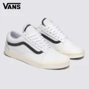 Vans Old Skool 白色/黑色條紋皮革鞋面滑板鞋 休閒鞋 小白鞋
