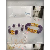 🐯主珠：6m花珀鑽切珠筒珠數顆 🌟已配上5m黑銀鈦圓珠共36顆 💜紫水晶手排片數片 🎀純手工彈力線編製的手排📿